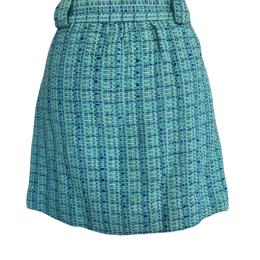 J. CREW Pleated Skirt in Blue Green Tweed. Size: 2 - Picture 3 of 9